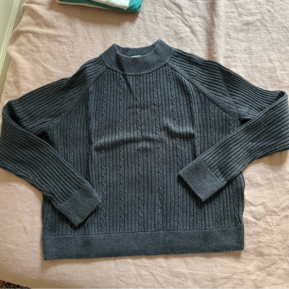 Frame Navy cable knit merino wool Cable Knit mock neck Sweater XS